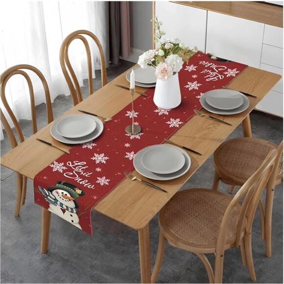 Festive Red Snowman Table Runner 13” by 72” - Picture 1 of 2
